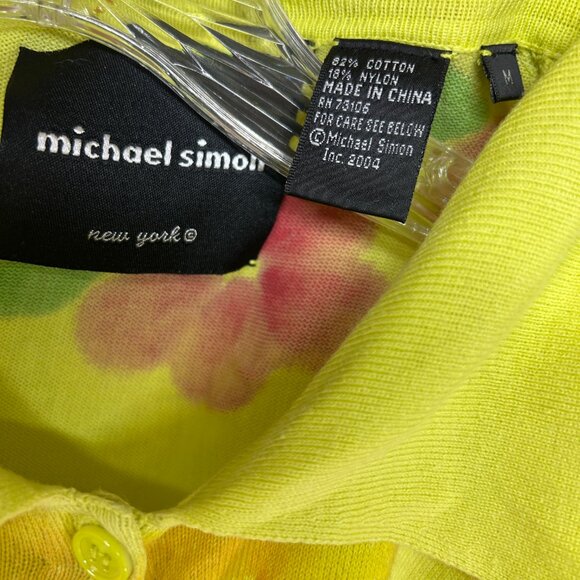 Michael Simon VTG Womens yellow green Sequin Beach Island Huts Cardigan medium - Picture 5 of 16